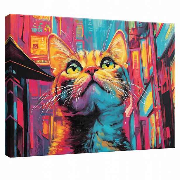 Wallarena OBRAZ na plátně Abstraktní kočka Pop Art Modern 60x40