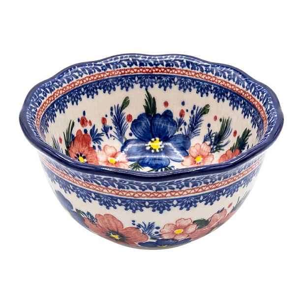 Keramická miska s květy a vlnitým okrajem Blooming Blue - Ø 13*7 cm Clayre & Eef