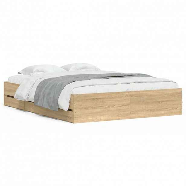 vidaXL Rám postele se zásuvkami dub sonoma 140x190 cm kompozitní dřevo