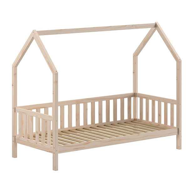 Domečková dětská postel z borovicového dřeva s roštem v přírodní barvě 90x200 cm Cabane – Vipack