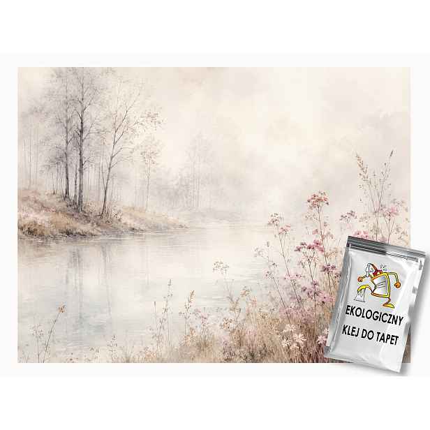 Fototapeta Flizelina Krajina Řeka Mlha Stromy Růžové Květy 208x146 130g