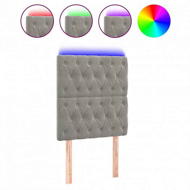 vidaXL Čelo postele s LED světle šedé 80x7x118/128 cm samet