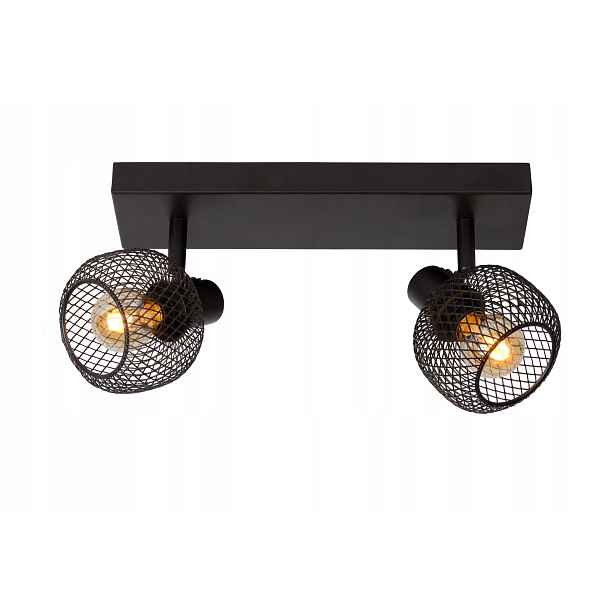 Stropní nástěnná lampa dvojitá černá kovová síťová lišta 36 cm Lucide