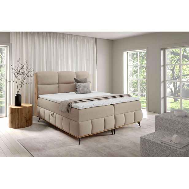 Kontinentální postel 160x200 CORAIMA - dub lancelot / béžová 2 + topper ZDARMA