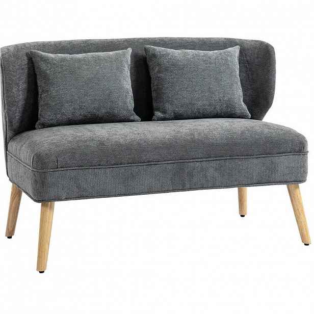 Modfu DVOUMÍSTNÁ pohovka z kaučukovníkového dřeva 117x65x78,5 cm šedá s křidélkovým opěradlem a 2 polštáři