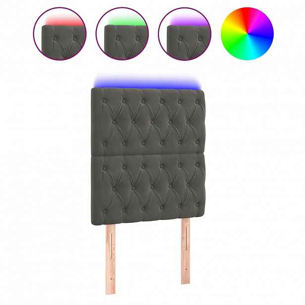 vidaXL Čelo postele s LED tmavě šedé 80x7x118/128 cm samet