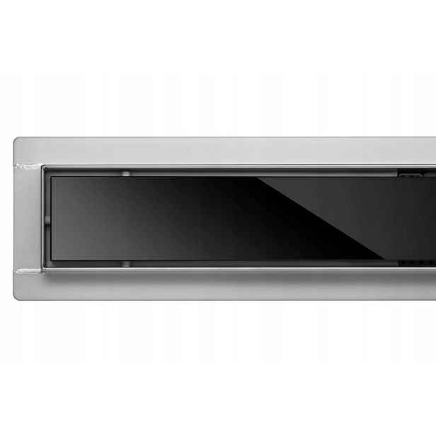 Lineární Odtok Fala Black Glass 70 cm pro sprchu z nerezové oceli