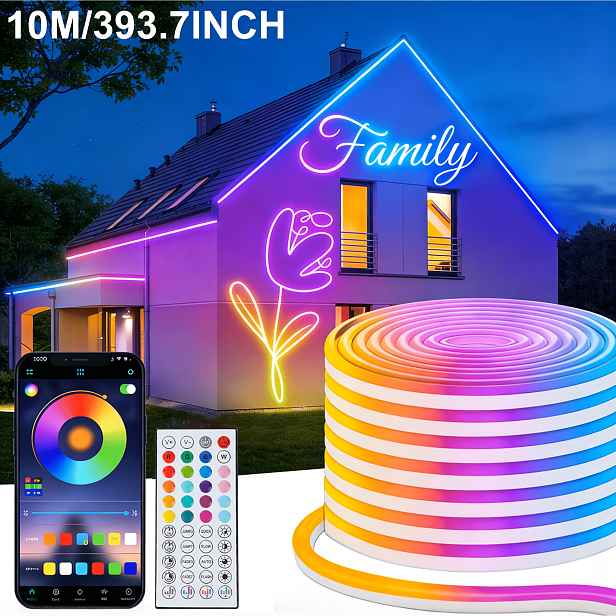TEMU Neonová LED světelná lana, ohebné LED světelné lana s ovládáním přes aplikaci/dálkový ovladač, více režimů, venkovní RGB LED neonová světla