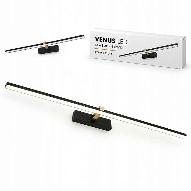 Svítidlo nad zrcadlo Venus 18W 90 cm černo-zlaté Led 1100lm 4200K IP44 nástěnné