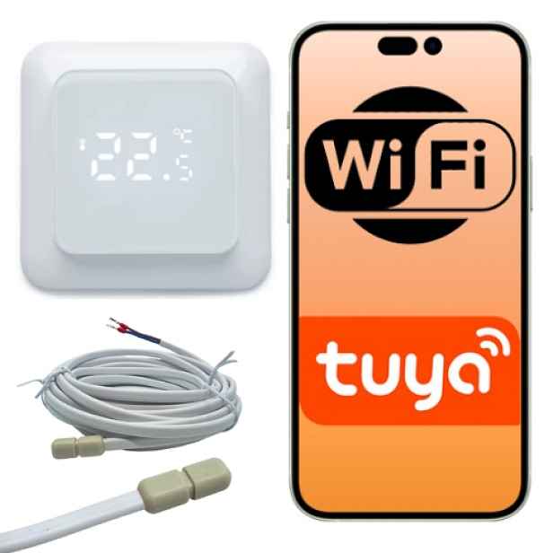 WiFi termostat Tuya 16A pro podlahové vytápění, venkovní senzor Ntc