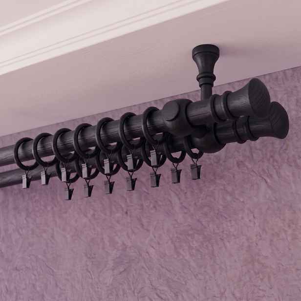 Dřevěná garnýž Ø 28 mm více rozměrů LAURA TOP FIX černá dvouřadá Mybesthome Rozměr: 300 cm (150 cm + 150 cm)