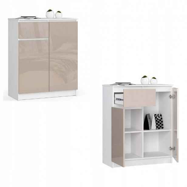 Komoda skříňka K80 2D 1SZ bílá cappuccino lesk Akd