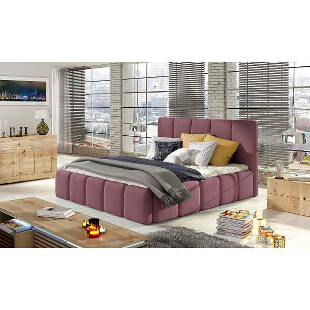 Moderní postel Begie 160x200, růžová Mat Velvet HELCEL