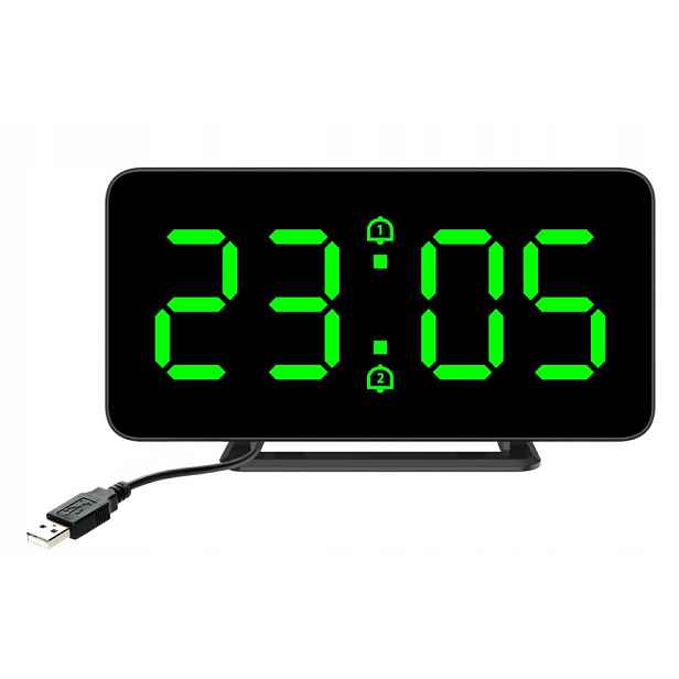Čitelný Zelený Budík Led Jvd SB3216.1, Teploměr, Regulovatelný Jas