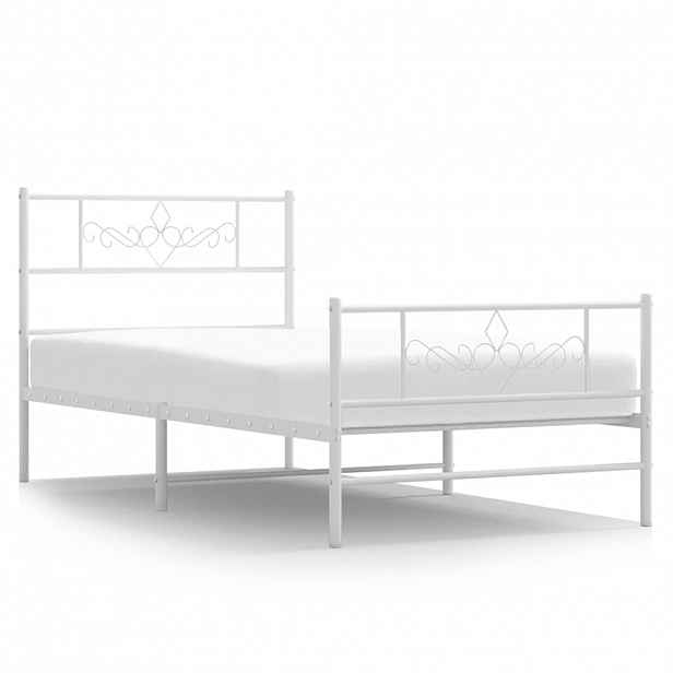 vidaXL Kovový rám postele s hlavovým a nožním čelem bílý 100 x 200 cm