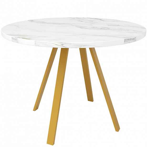 Urban Meuble JÍDELNÍ STŮL kulatý, vzhled mramoru a zlato, Ø 80 cm pro 4 osoby