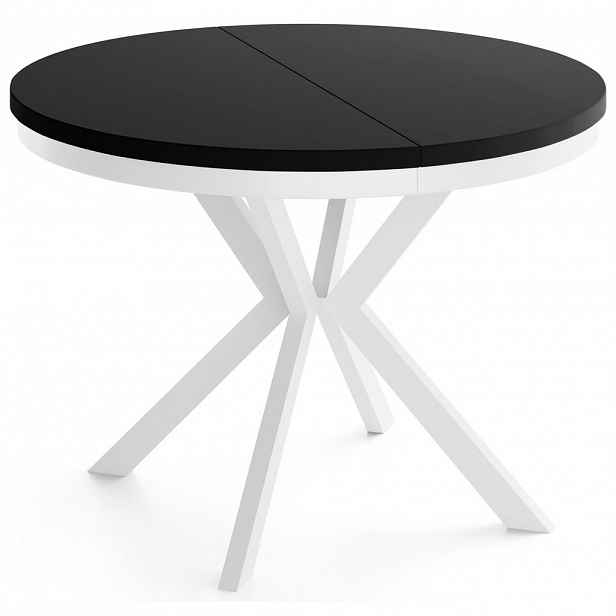 WFL GROUP JÍDELNÍ STŮL Cloud Kulatý Rozkládací s Bílámi Kovovými Nohami, Černá 100-180/100/76 cm
