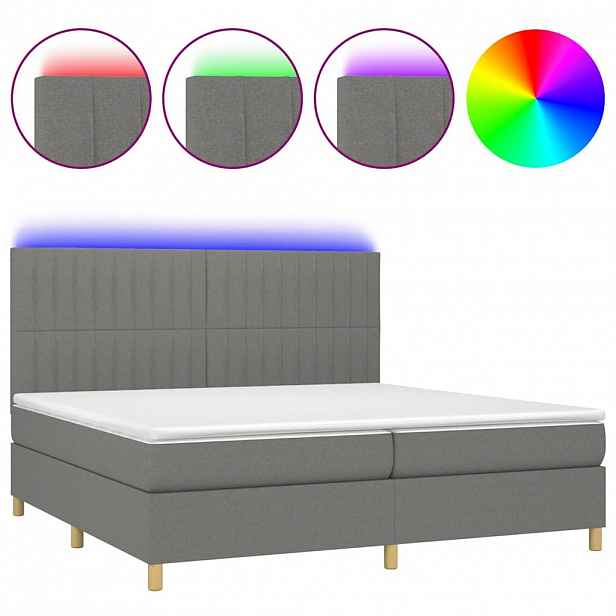 vidaXL Box spring postel s matrací a LED tmavě šedá 200x200 cm textil