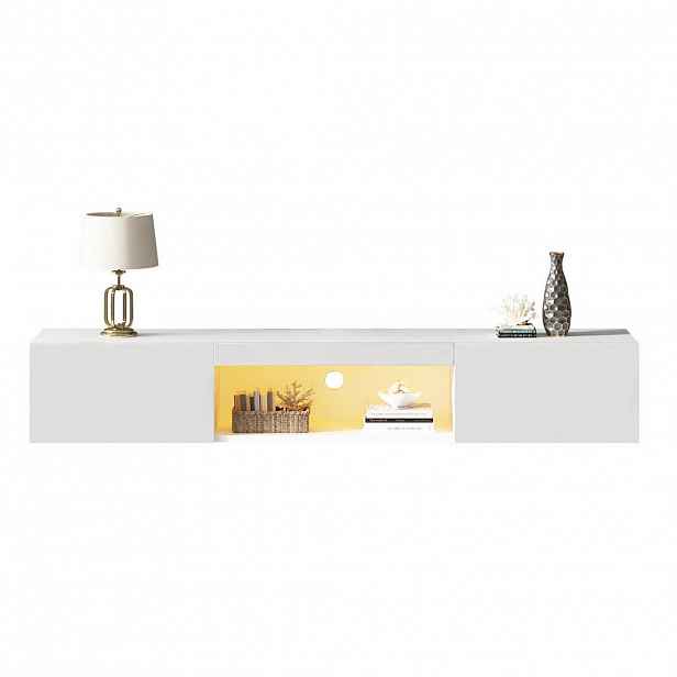 Redom NÍZKÁ komoda 160/31/22 cm s LED osvětlením, Bluetooth ovládáním a závěsným provedením, Bílá