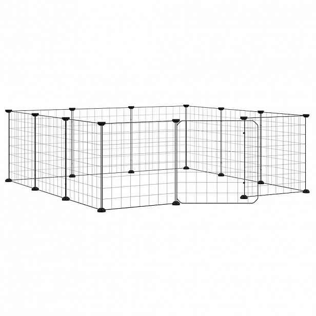 vidaXL 12dílná klec pro domácí mazlíčky s dvířky černá 105 x 105 x 35 cm ocelová