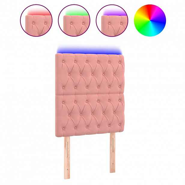 vidaXL Čelo postele s LED růžové 80x7x118/128 cm samet