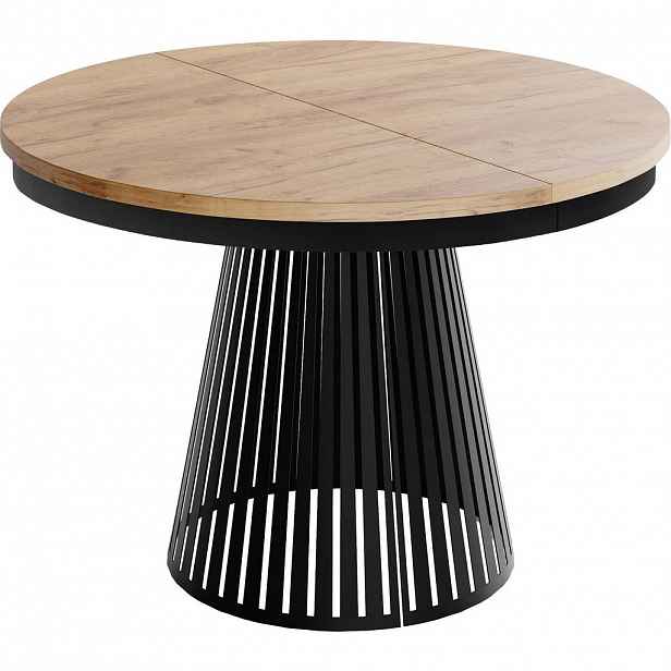 WFL GROUP JÍDELNÍ STŮL Naro Kulatý Rozkládací Industriální s Černou Lamelovou Podnoží, Dub Craft Hnědý 100-176/100/76 cm