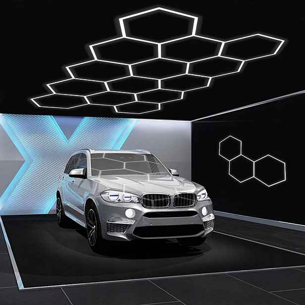 14 Led lampa Hexagon Panel Osvětlení Dílna Garáž Dům 383 x 227 cm 6500K