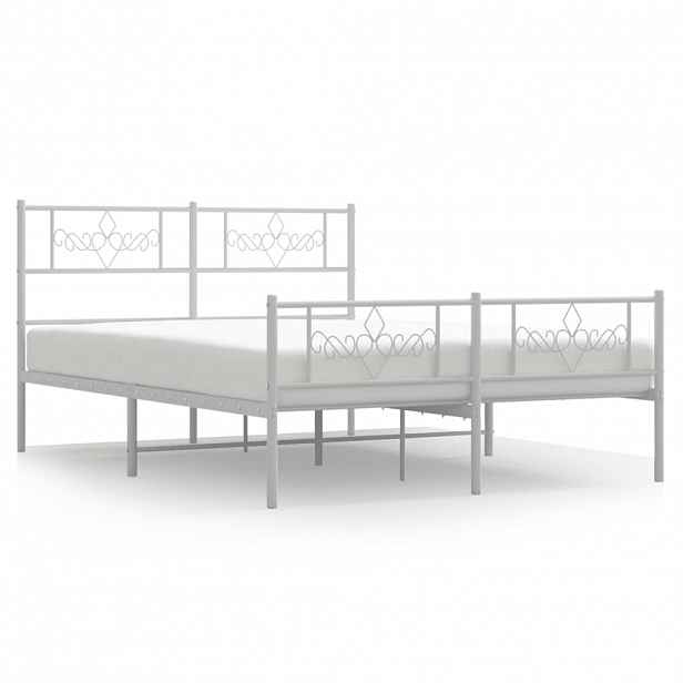 vidaXL Kovový rám postele s hlavovým a nožním čelem bílý 120 x 200 cm