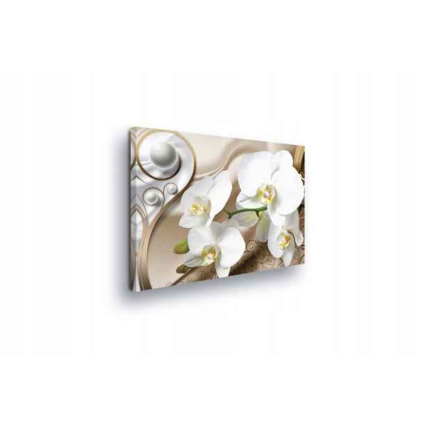 Obraz 100x75 Bílé orchideje jemnost elegance zlato abstrakce