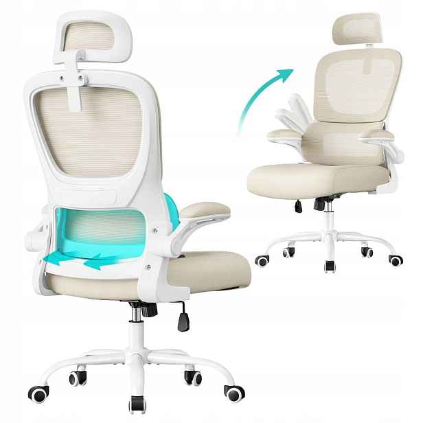 Otočná Kancelářská Židle ergonomické křeslo béžová nastavitelná herní síť