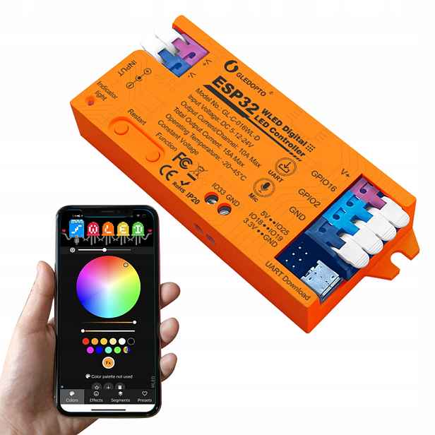 Ovladač Wled Magic Pixel Rgbic WiFi ESP32 Home Assistant Mqtt Uart Usb-c
