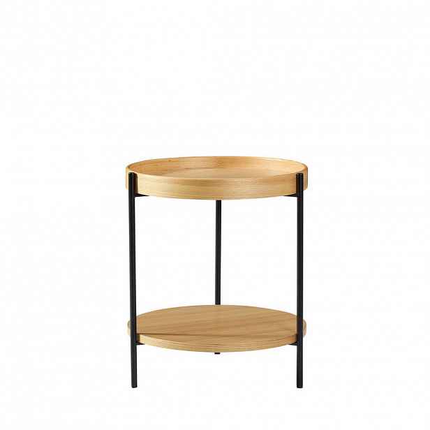 Redom KONFERENČNÍ stolek Ø69/38 cm s odkládacím stolkem Ø44/48 cm, dvouúrovňový design, masivní dřevo a kov, Přírodní