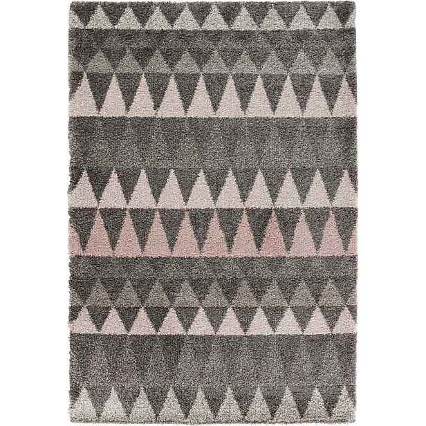 Šedo-růžový koberec do obývacího pokoje, silný koberec typu shaggy, vzor boho 80 x 150 cm