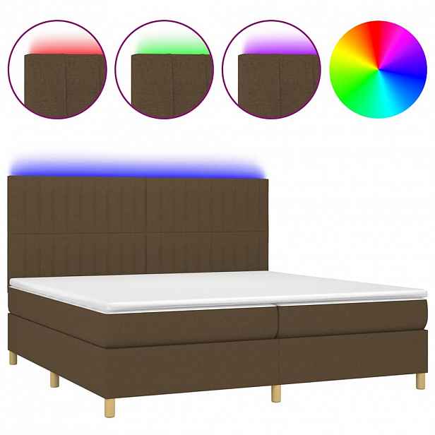 vidaXL Box spring postel s matrací a LED tmavě hnědá 200x200 cm textil