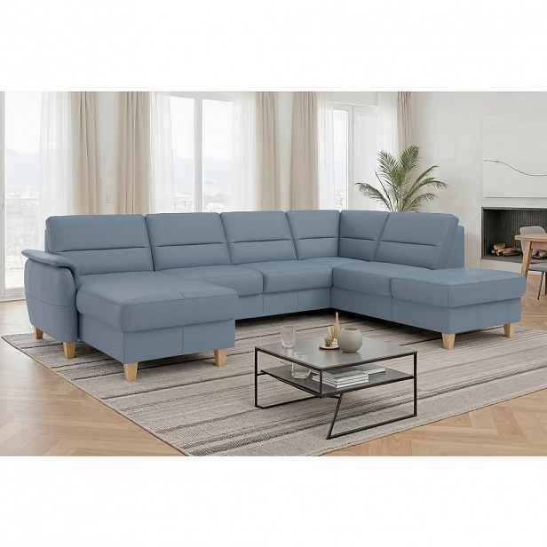 Sit & More SEDACÍ SOUPRAVA, textil, kůže, šedomodrá