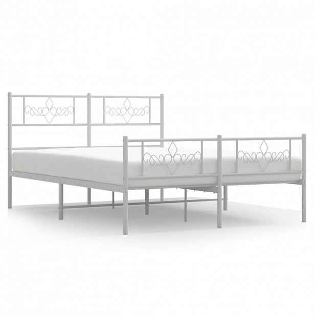 vidaXL Kovový rám postele s hlavovým a nožním čelem bílý 135 x 190 cm