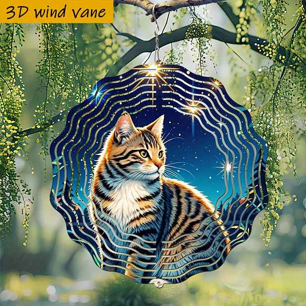 TEMU 3D 1ks "Kočka pod noční oblohou odpočívá v trávě a cítí smísení klidu a krásy." 25,5 cm/10 palců * 25,5 cm/10 palců s otočným hákem, 360°