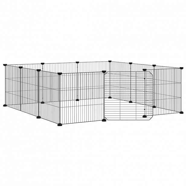 vidaXL 12dílná klec pro domácí mazlíčky s dvířky černá 105 x 105 x 35 cm ocelová