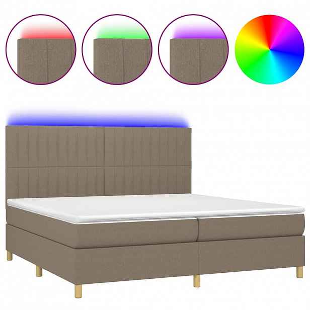 vidaXL Box spring postel s matrací a LED taupe 200x200 cm textil