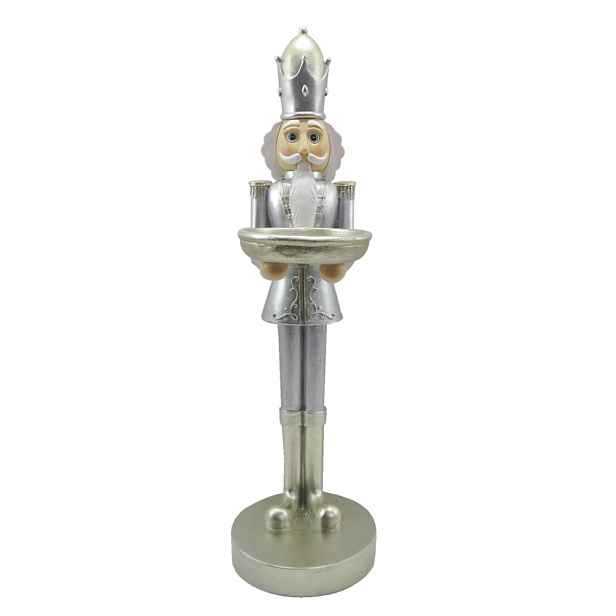 Vánoční dekorace stříbrný Louskáček s podnosem - 14*11*40 cm Clayre & Eef