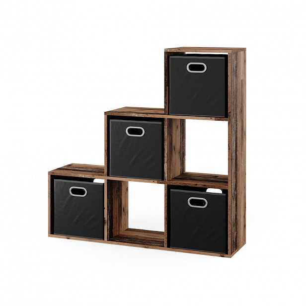 Vicco SCHODIŠŤOVÝ REGÁL Starožitné dřevo 107.2 x 107.8 cm se 4 skládacími boxy