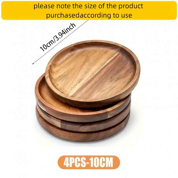 TEMU 4 ks dřevěných podnosů 10X10X1,5 cm - kulaté servírovací desky, vhodné na konferenční stolky, do kuchyně a obývacího pokoje - bezpečné pro