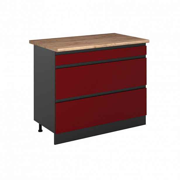 Vicco SPODNÍ SKŘÍŇKA KUCHYŇSKÉ LINKY R-Line, Červená/Antracit, 100 cm pracovná doska Dub Goldkraft