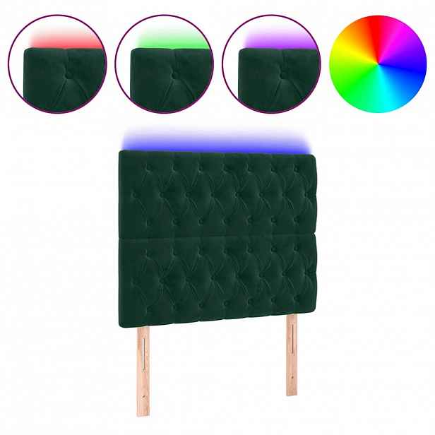 vidaXL Čelo postele s LED tmavě zelená 90x7x118/128 cm samet