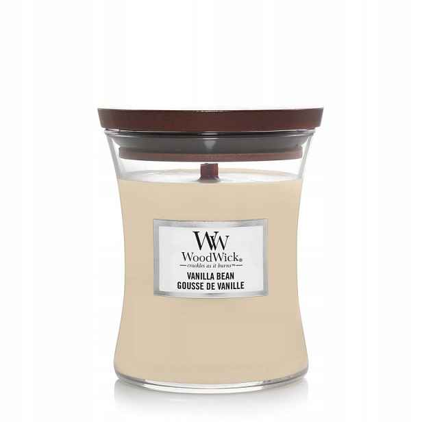 WoodWick střední svíčka Vanilla Bean dřevěný knot