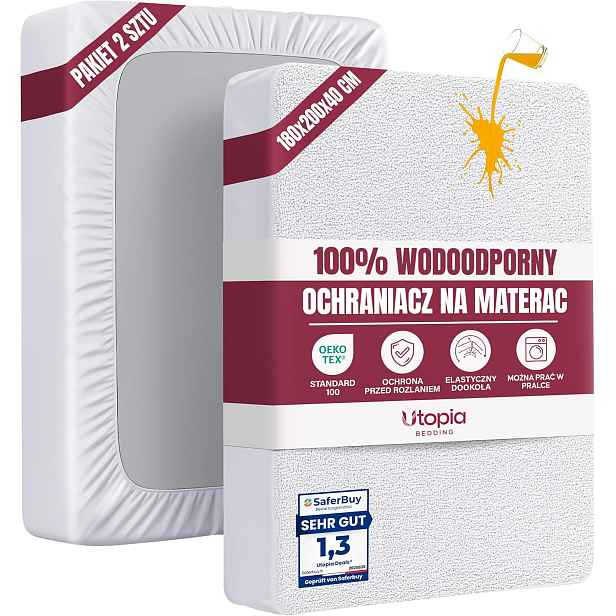 2x chránič na Matrace 180x200 Voděodolný Oeko Tex Bílý