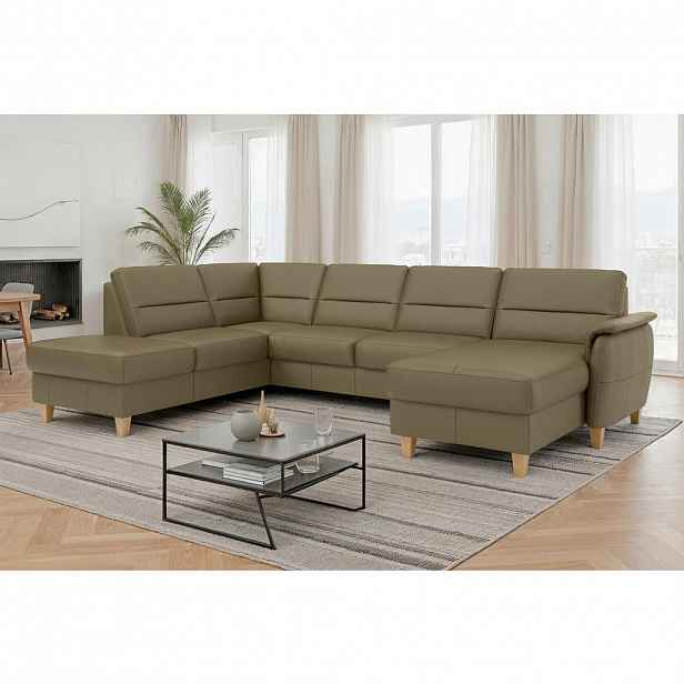Sit & More SEDACÍ SOUPRAVA, textil, kůže, olivově zelená