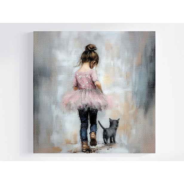 Obraz Na Plátně Canvas Dívka Růžová Princezna Kočka Procházka 50x50