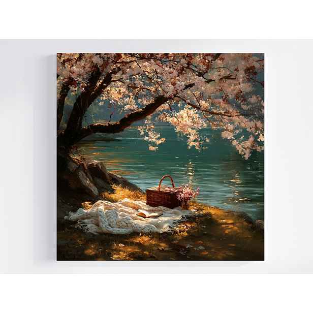 Obraz Na Plátně Canvas Řeka Jezero Strom Květiny Deka Kniha Léto 50x50