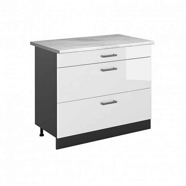 Vicco SPODNÍ SKŘÍŇKA KUCHYŇSKÉ LINKY R-Line, Bílá vysoký lesk/Antracit, 100 cm pracovná doska Mramor
